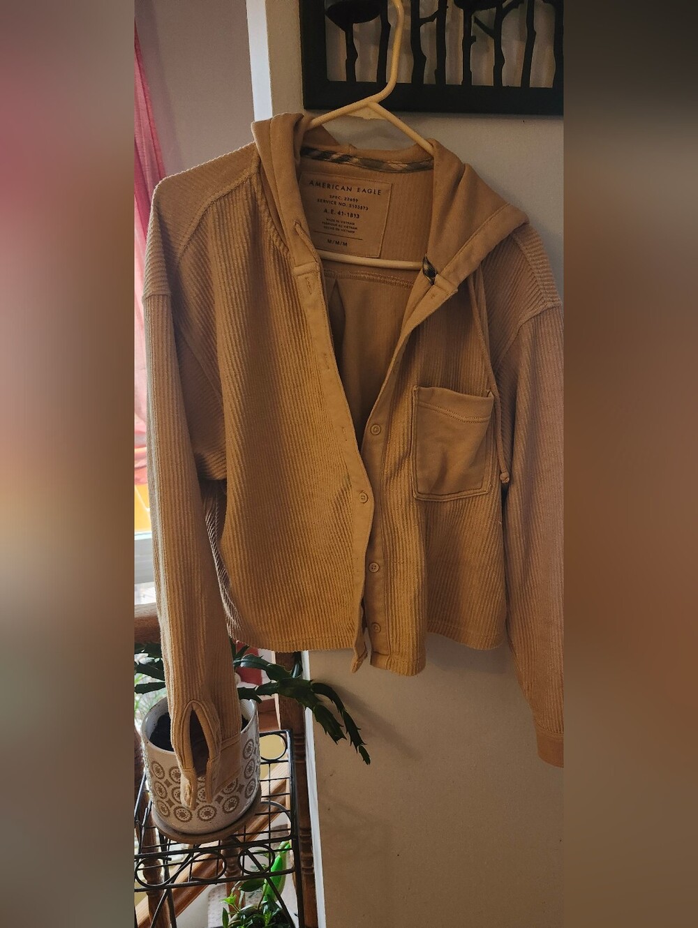 American Eagle Outfitters Women's Tan Ribbed Hooded Jacket/ Hoodie